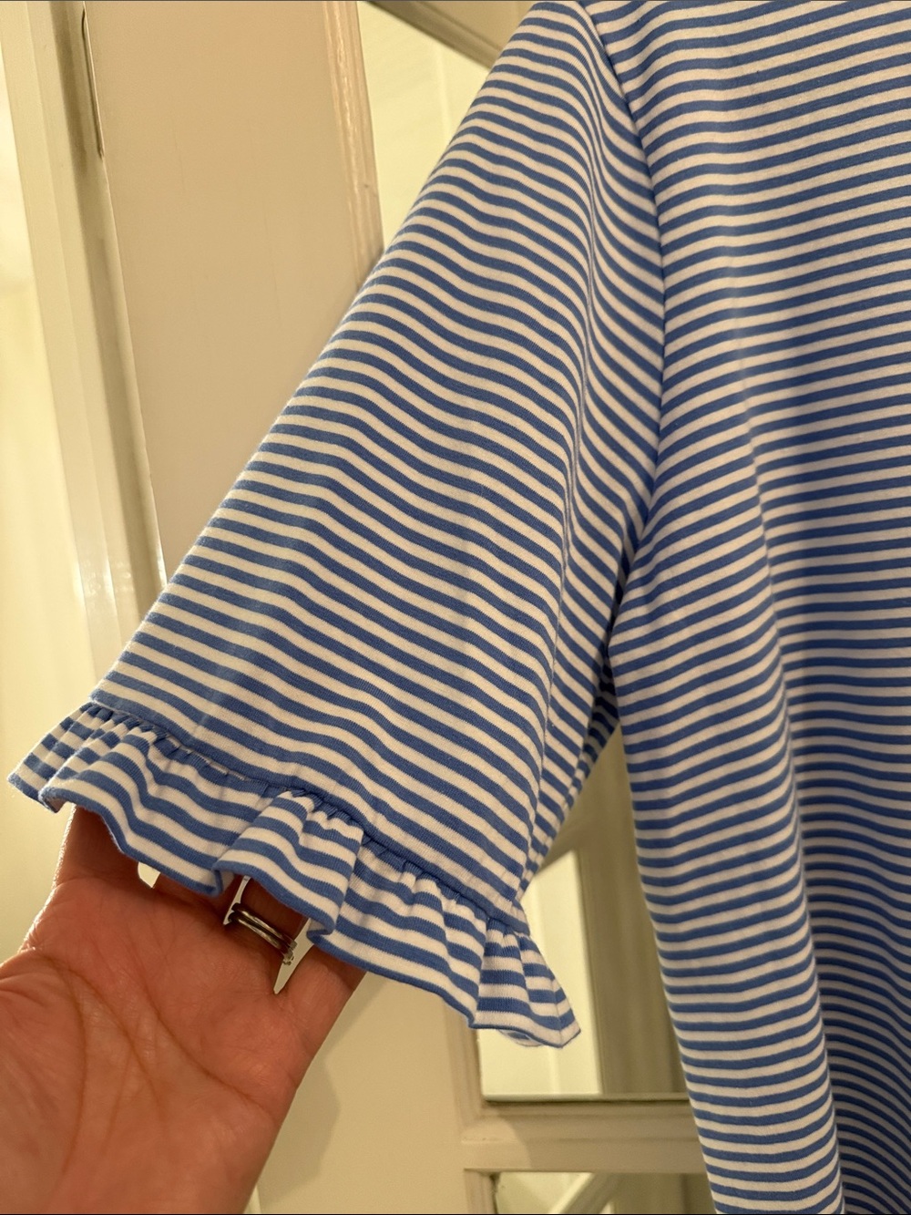 Jones New York Blue and White Striped Ruffle-Sleeve Tee - Picture 4 of 5